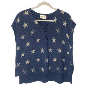 Denim & Supply Ralph Lauren Womens Short Sleeve Sweater Blue Star Print Size M